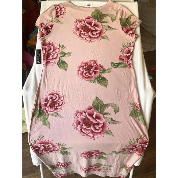 Derek Heart Plus Women Maxi Dress Plus 2X Pink Floral T-Shirt Dress Short Sleeve - Picture 7 of 7